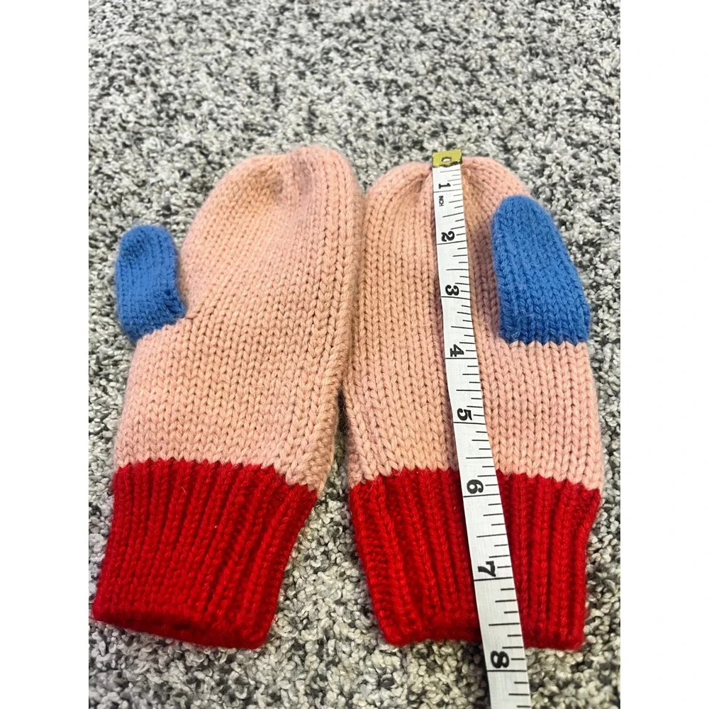 Mini Boden Cable Knit Colorblock Winter Mittens Girls Large 6-10 Pink Red Blue